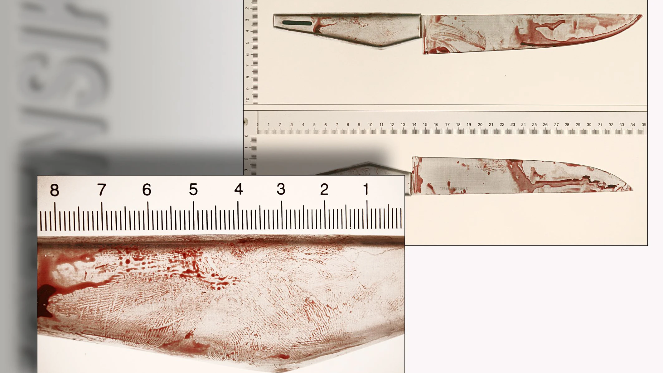Ein Messer mit blutsuspekten daktyloskopischen Spuren.