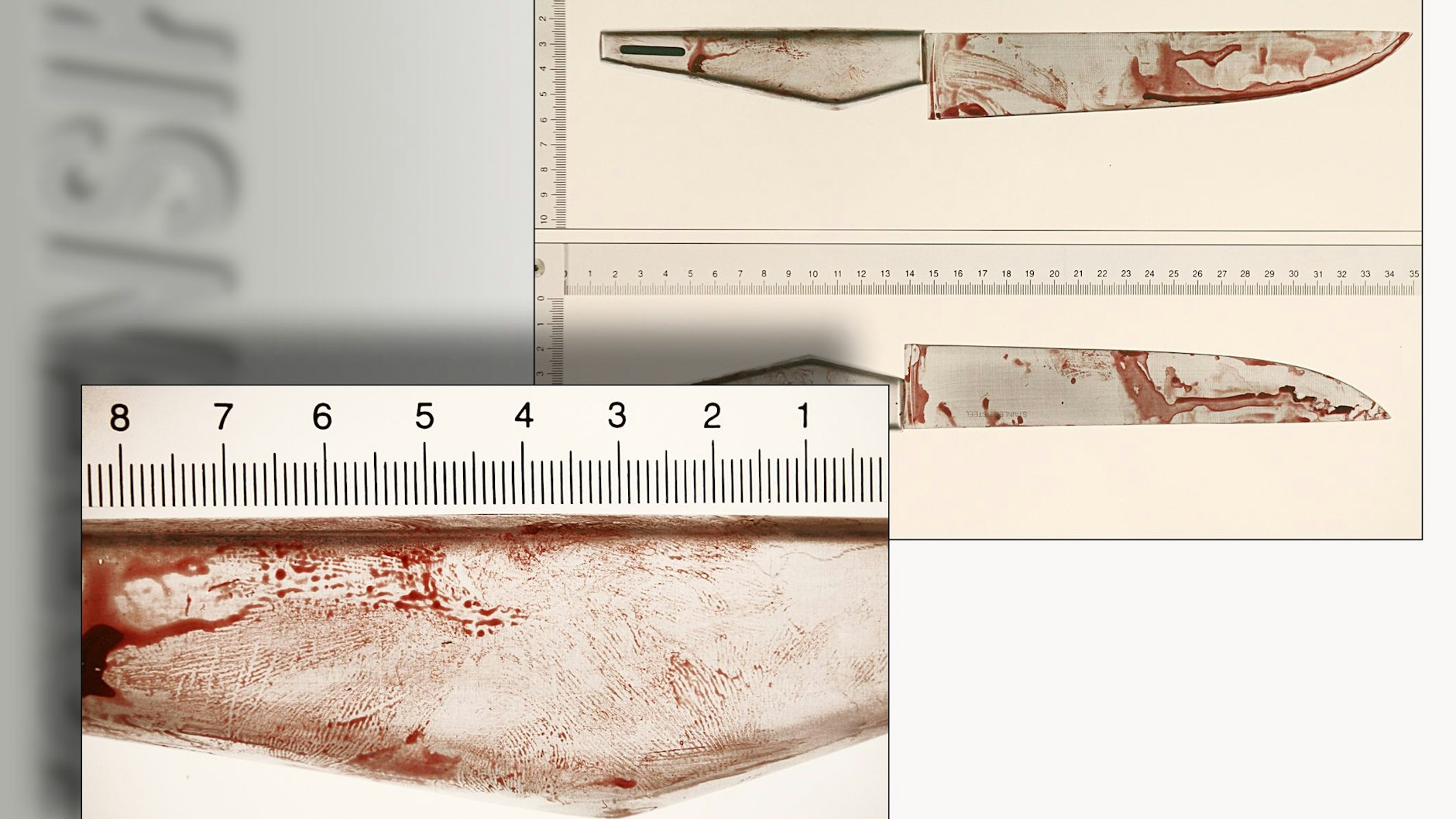 Ein Messer mit blutsuspekten daktyloskopischen Spuren.