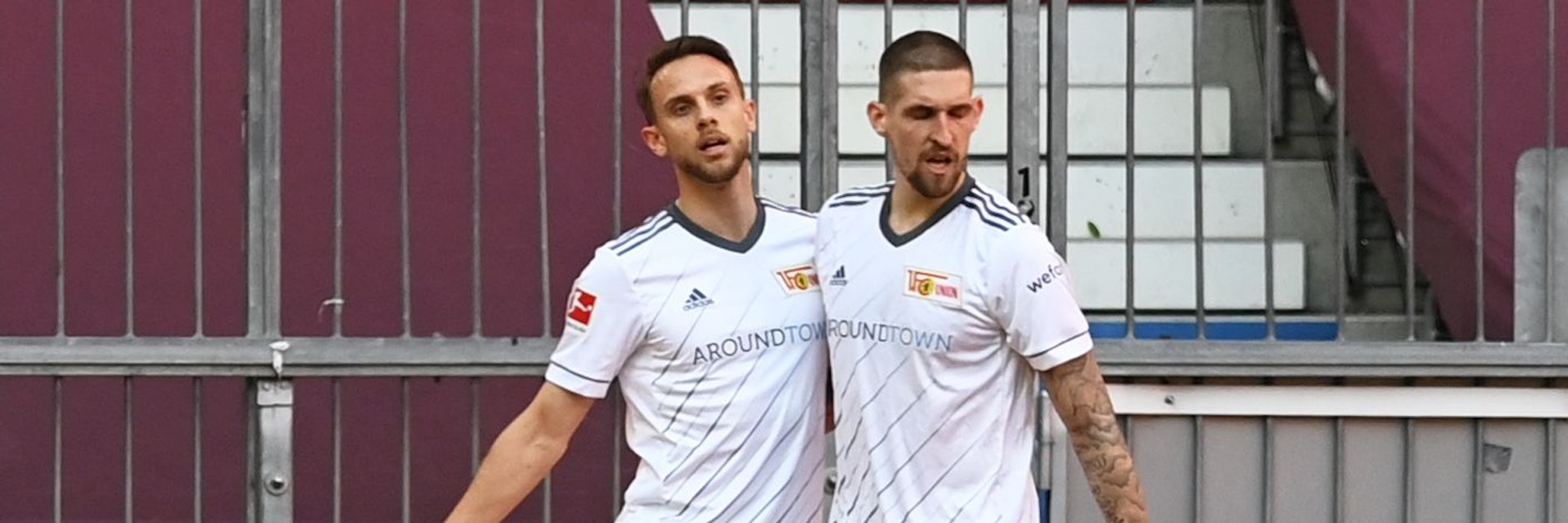 Vollstrecker und Vorlagengeber freuen sich: Marcus Ingvartsen (l.)&nbsp; bejubelt mit Robert Andrich den 1:1-Ausgleich.