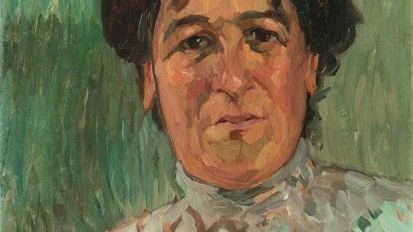 Porträt von Alma del Banco, um 1900/1910 eine deutsche Malerin der Moderne. Gemälde von Ernst Wilhelm Eitner.