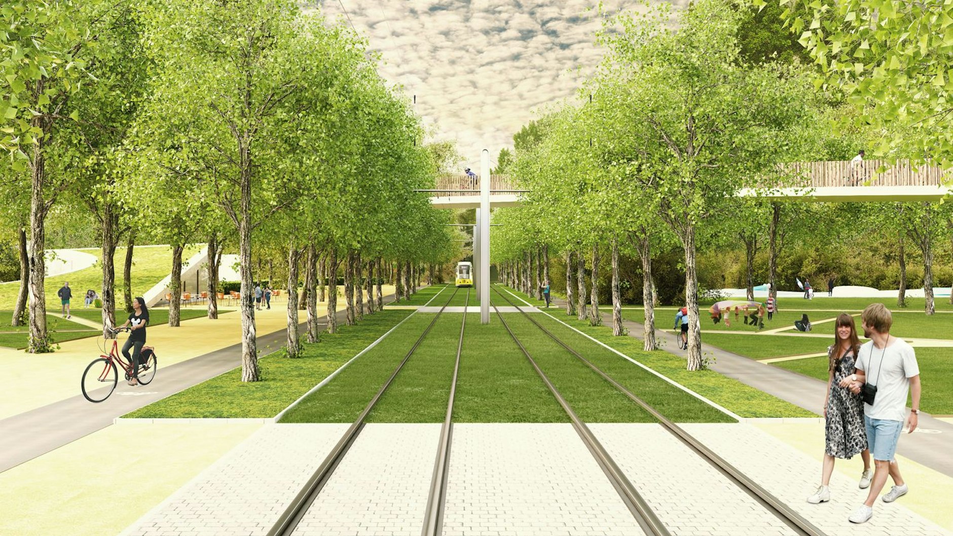 Auf dem Rasengleis durch den Görlitzer Park. So soll die Straßenbahnstrecke in diesem Bereich aussehen.