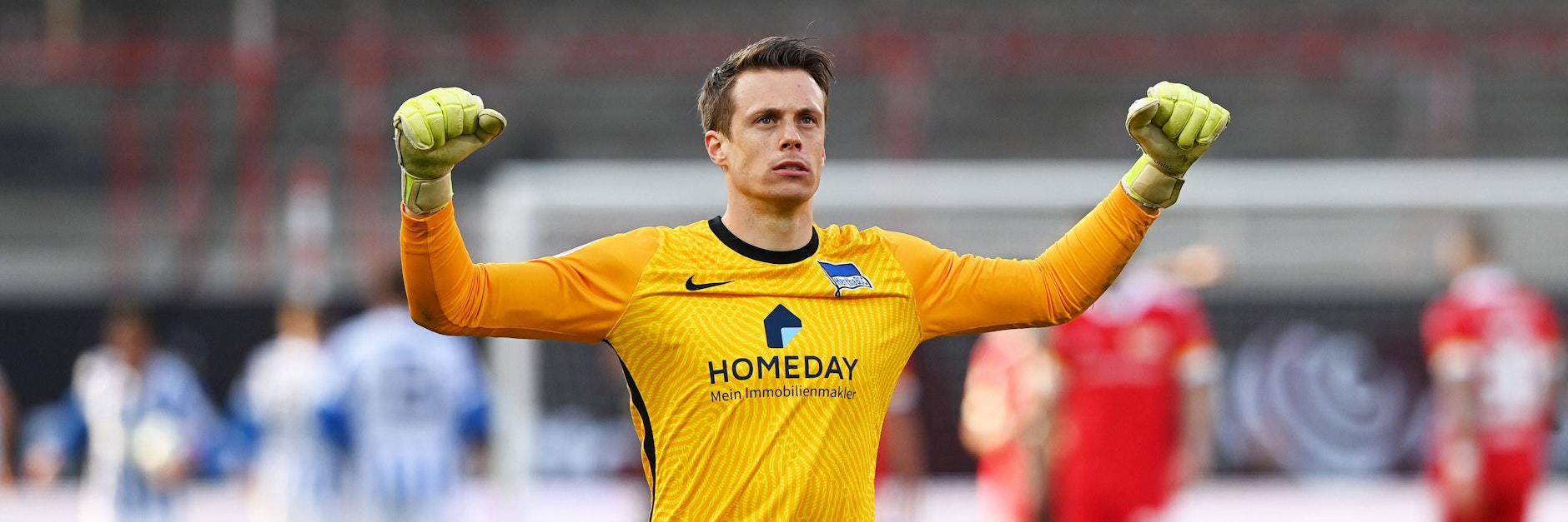 Zum Jubeln: Herthas Torhüter Alexander Schwolow wird sich auch zu Hause auf dem Sofa über die Ergebnisse der Konkurrenz gefreut haben.&nbsp;