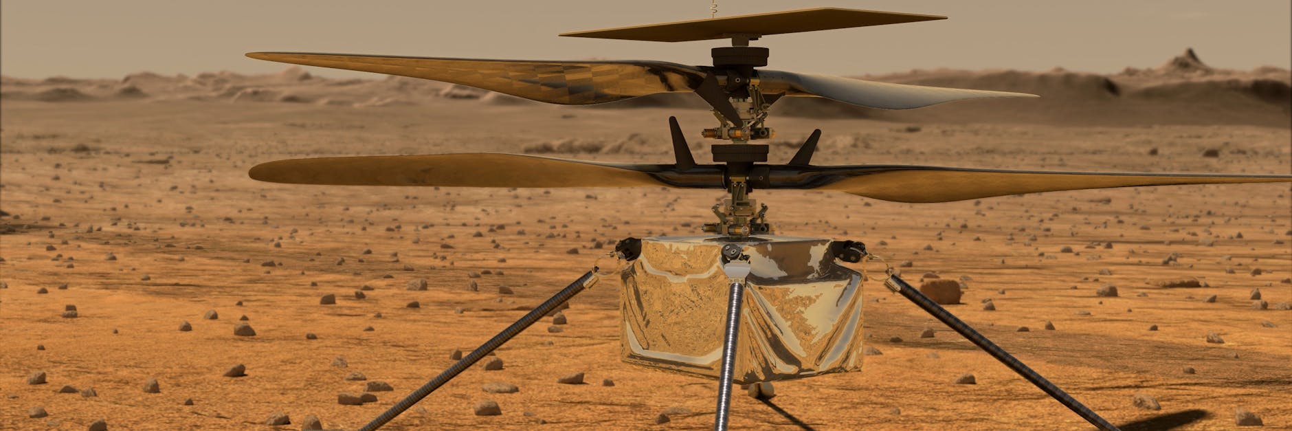 Diese von der NASA zur Verfügung gestellte Illustration zeigt den Mini-Hubschrauber „Ingenuity“ auf der Marsoberfläche. 