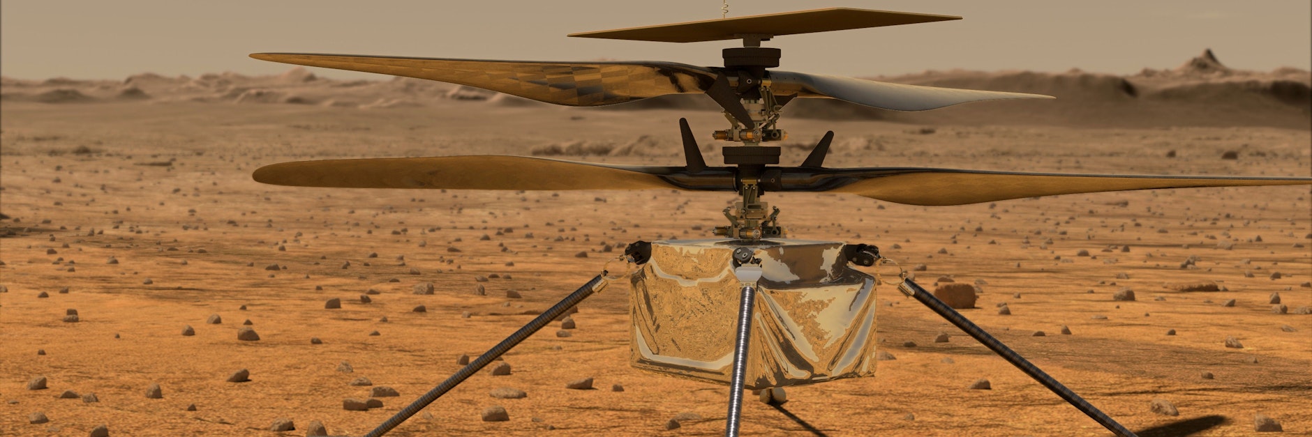 Diese von der NASA zur Verfügung gestellte Illustration zeigt den Mini-Hubschrauber „Ingenuity“ auf der Marsoberfläche.&nbsp;