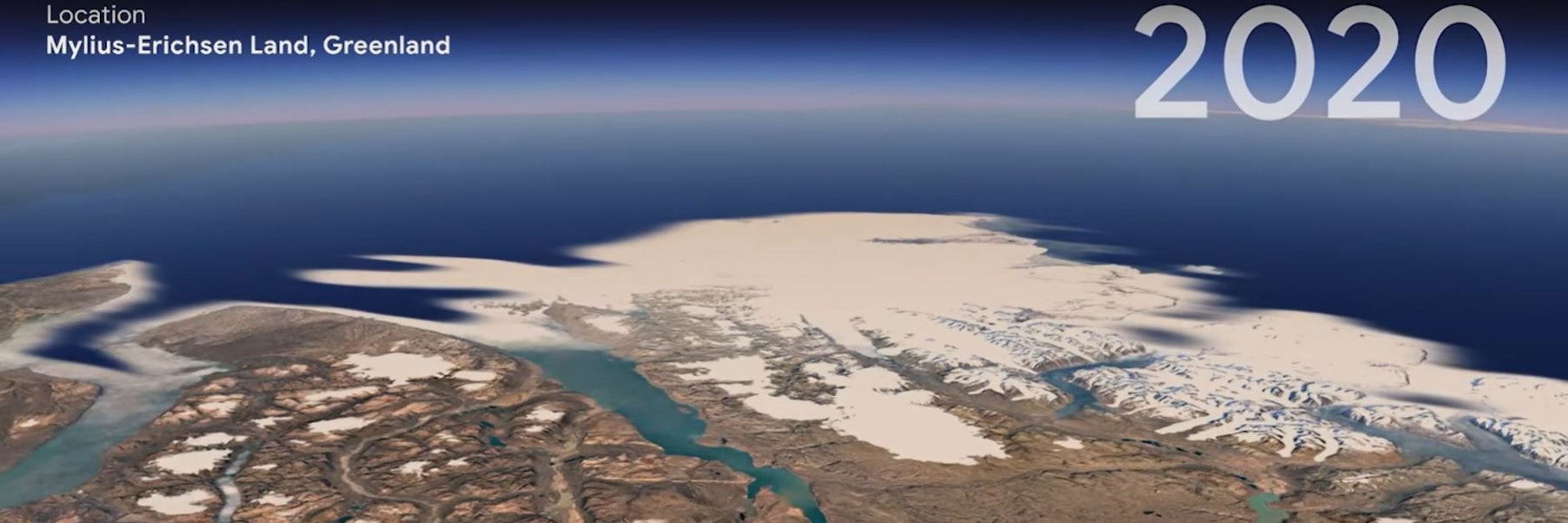Google Timelaps zeigt, wie sich unsere Welt in den letzten 37 Jahren verändert hat: Hier in Grünland hat sich das Eis bereits weit zurückgezogen.