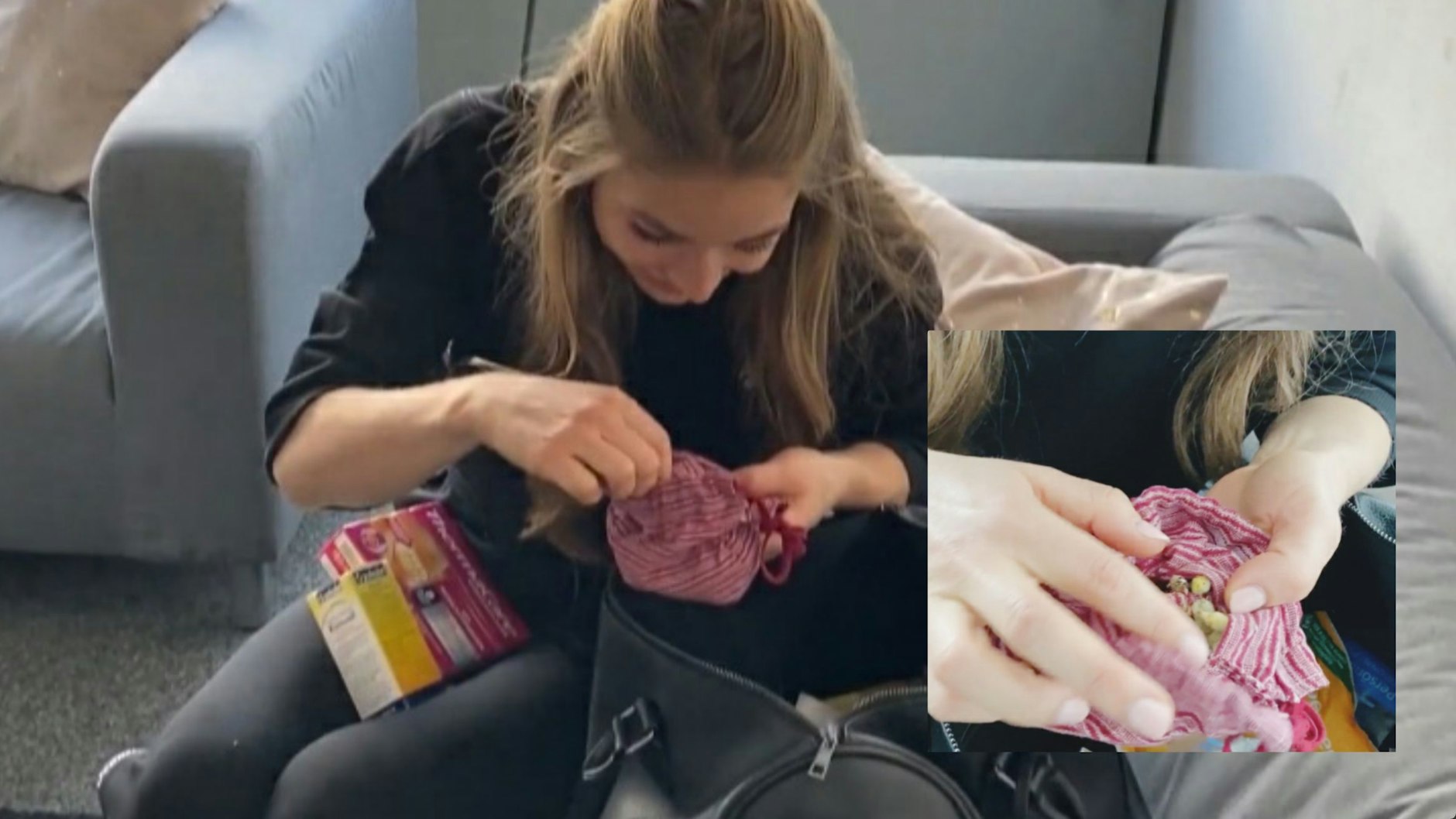 „Let's Dance“-Kandidatin Lola Weippert trägt einen Beutel mit Weidenkätzchen mit sich herum.