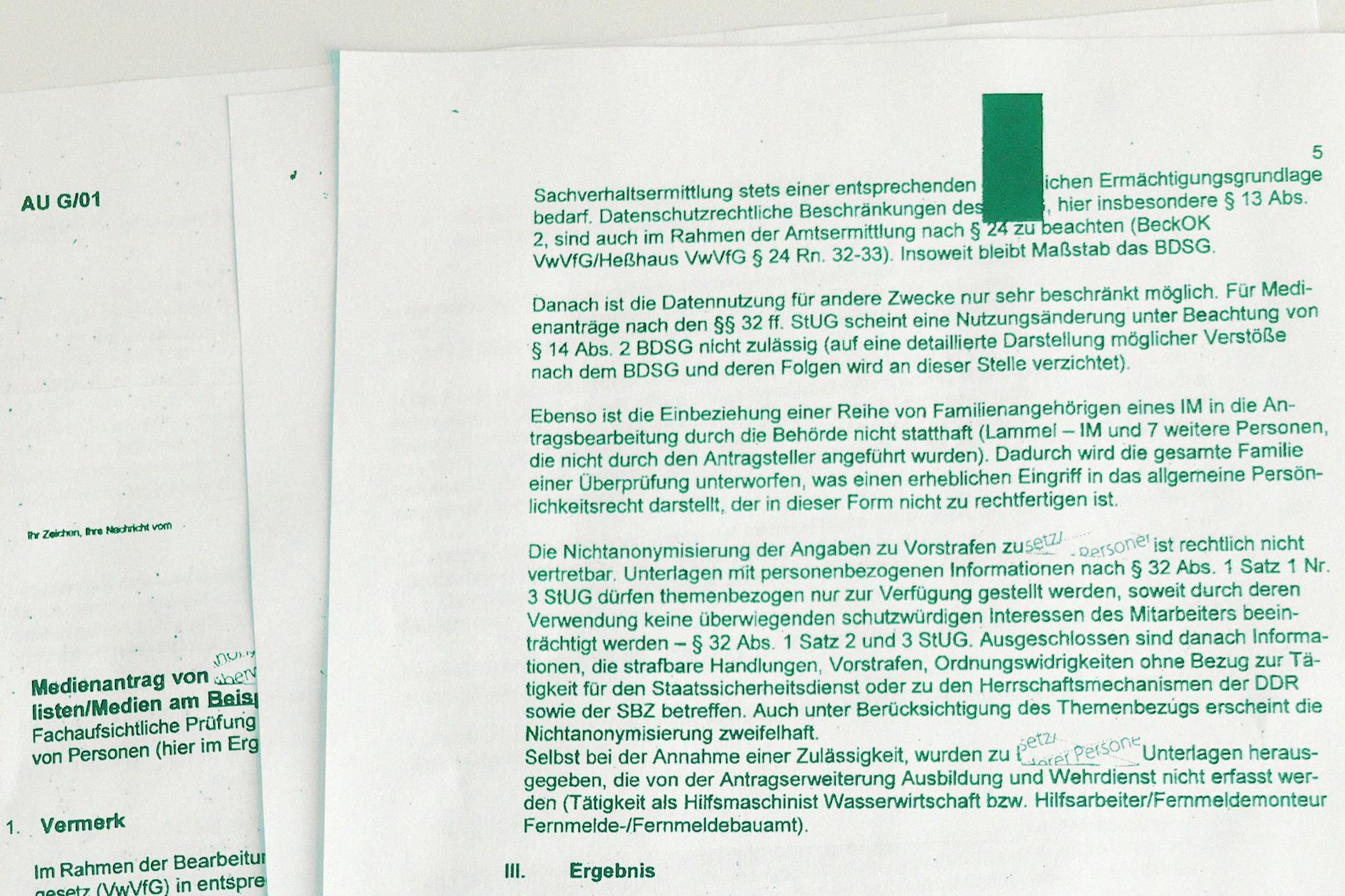 Dokumente aus dem internen Prüfbericht der BStU