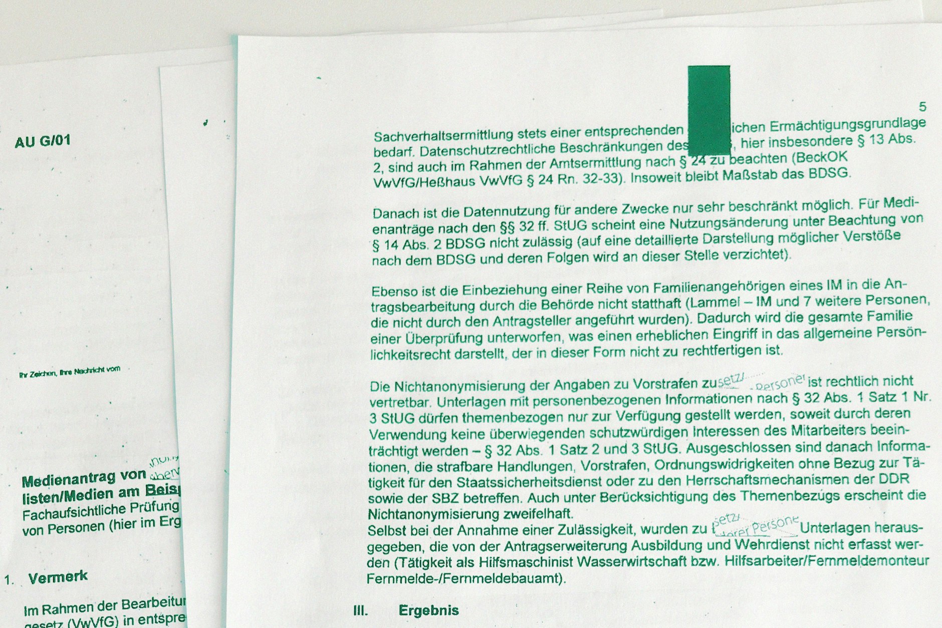 Dokumente aus dem internen Prüfbericht der BStU