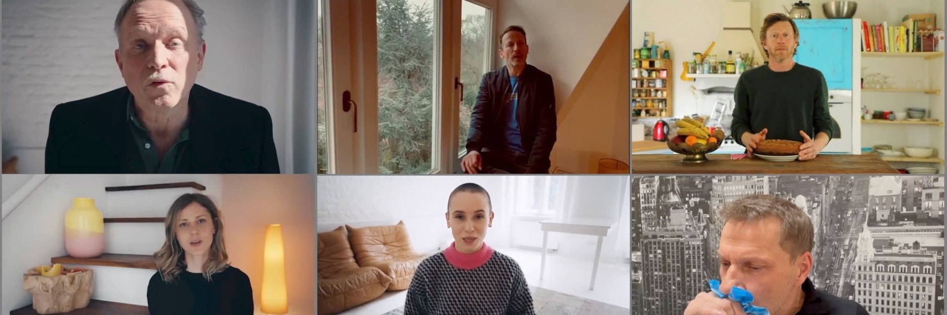 Die Kombo aus einzelnen Video-Standbildern der Internetaktion #allesdichtmachen zeigt Schauspieler, die sich an der Internetaktion beteiligte.