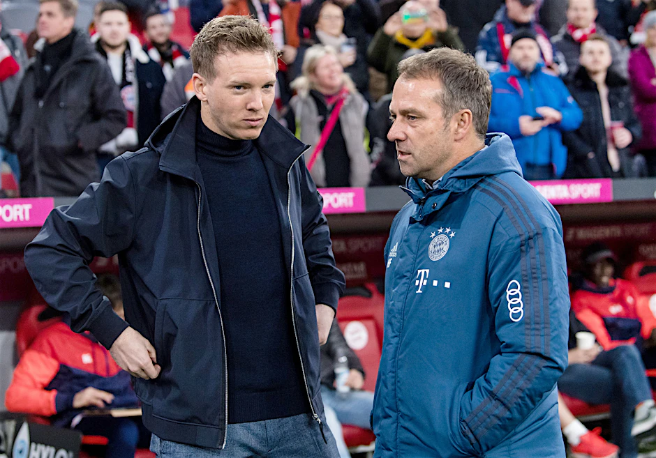 Julian Nagelsmann (l.) folgt auf Hansi Flick als Trainer des FC Bayern.