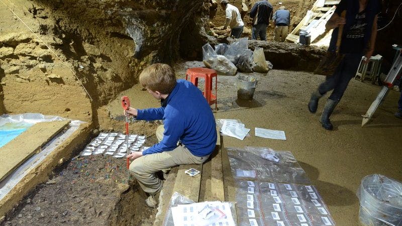 Ausgrabungen in der Höhle Bacho Kiro in Bulgarien. Hier fanden sich menschliche Überreste, die etwa 45.000 Jahre alt sind.