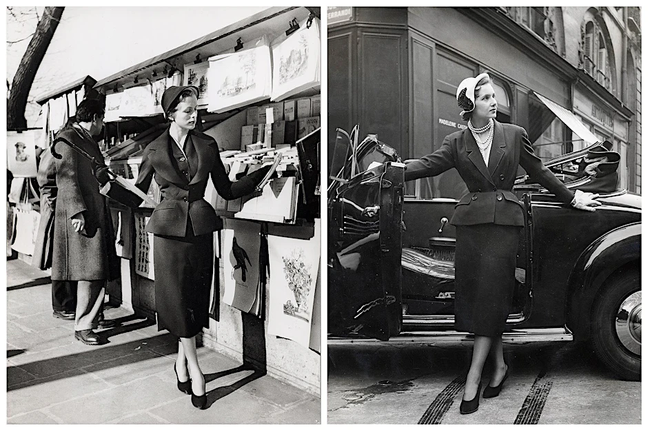 Zweimal Haute Couture von Dior: links der Premier Avril Suit (1959), rechts der Acacias Suit (1949).