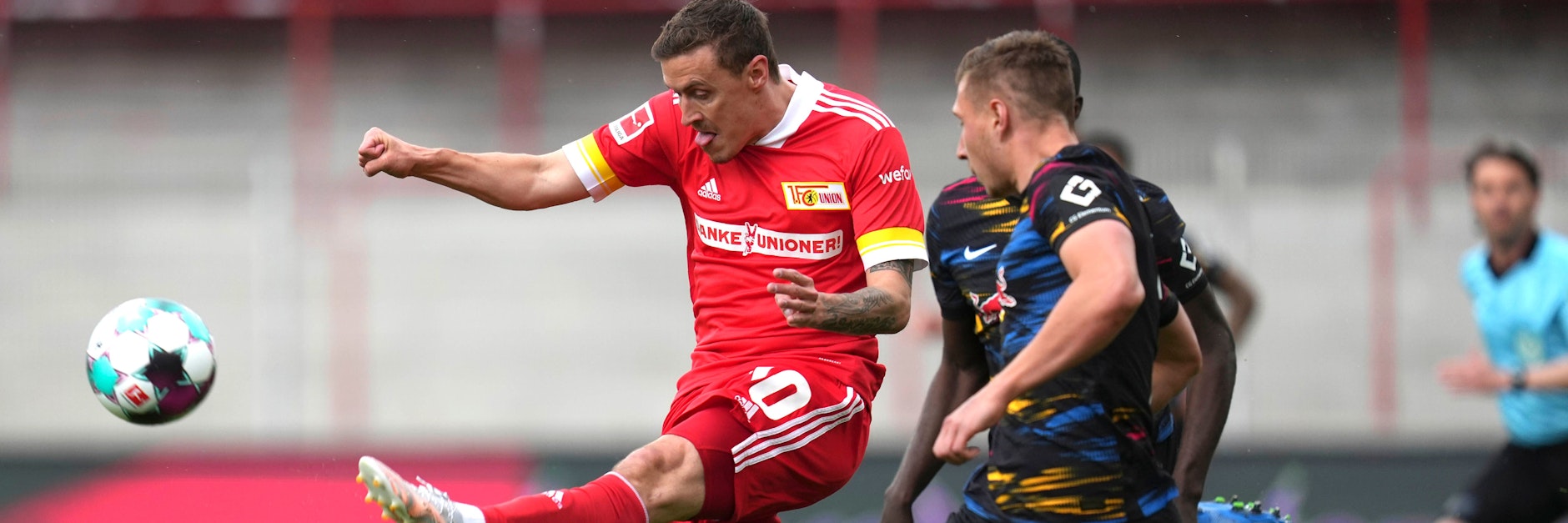 &nbsp;Unions Max Kruse (l.) sorgte mit dem 2:1 in der Nachspielzeit dafür, dass Unions Europapokalträume wahr wurden.&nbsp;