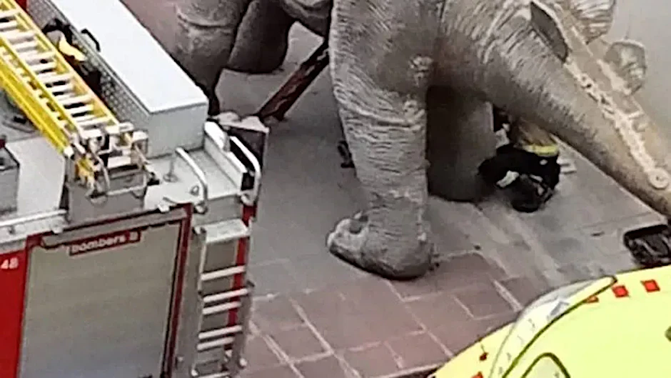 Einsatzkräfte der Feuerwehr bei der Befreiung des toten Mannes. 