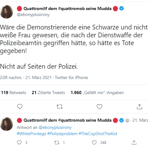 Eine Bloggerin unterstellt der Polizei Rassismus.