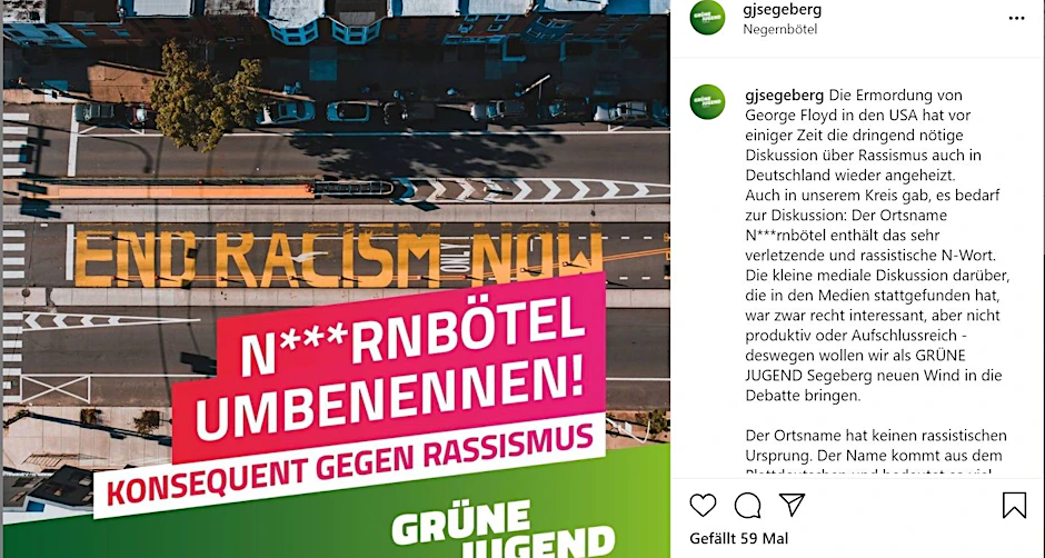 In ihrem Post fordert die Grüne Jugend, das Dorf umzubenennen.