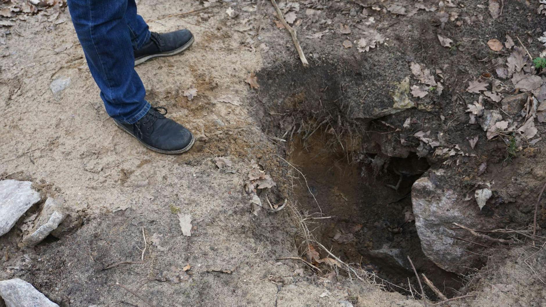 Stolperfallen lauern auf dem Gelände, auf dem einst Carinhall lag: Spalten und Gruben, die in ein Dunkel führen. An manchen Stellen hat das Erdreich einfach nachgegeben, an anderen haben Schatzsucher illegal gegraben.