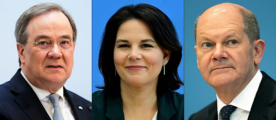 Kanzlerkandidaten und -kandidatin: Armin Laschet (CDU, l.), Annalena Baerbock (Grüne) und Olaf Scholz (SPD)
