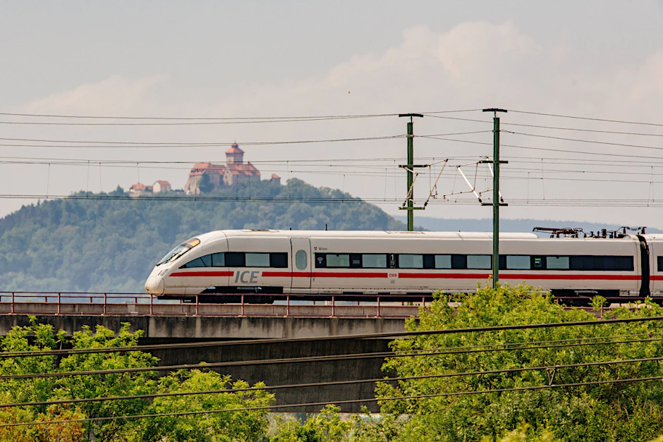 A Deutsche Bahn ICE passes the Wachsenburg castle on the route between Berlin-Munich route.&nbsp;