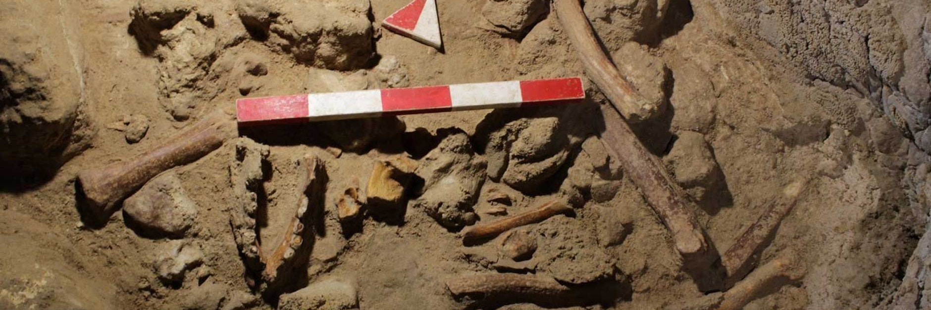 Ein Blick in die Guattari-Höhle am Circeo-Berg zwischen Rom und Neapel in Italien mit Markierungen von August 2020. Hier haben Wissenschaftler bei neuen Untersuchungen Überreste von weiteren neun Neanderthalern gefunden.