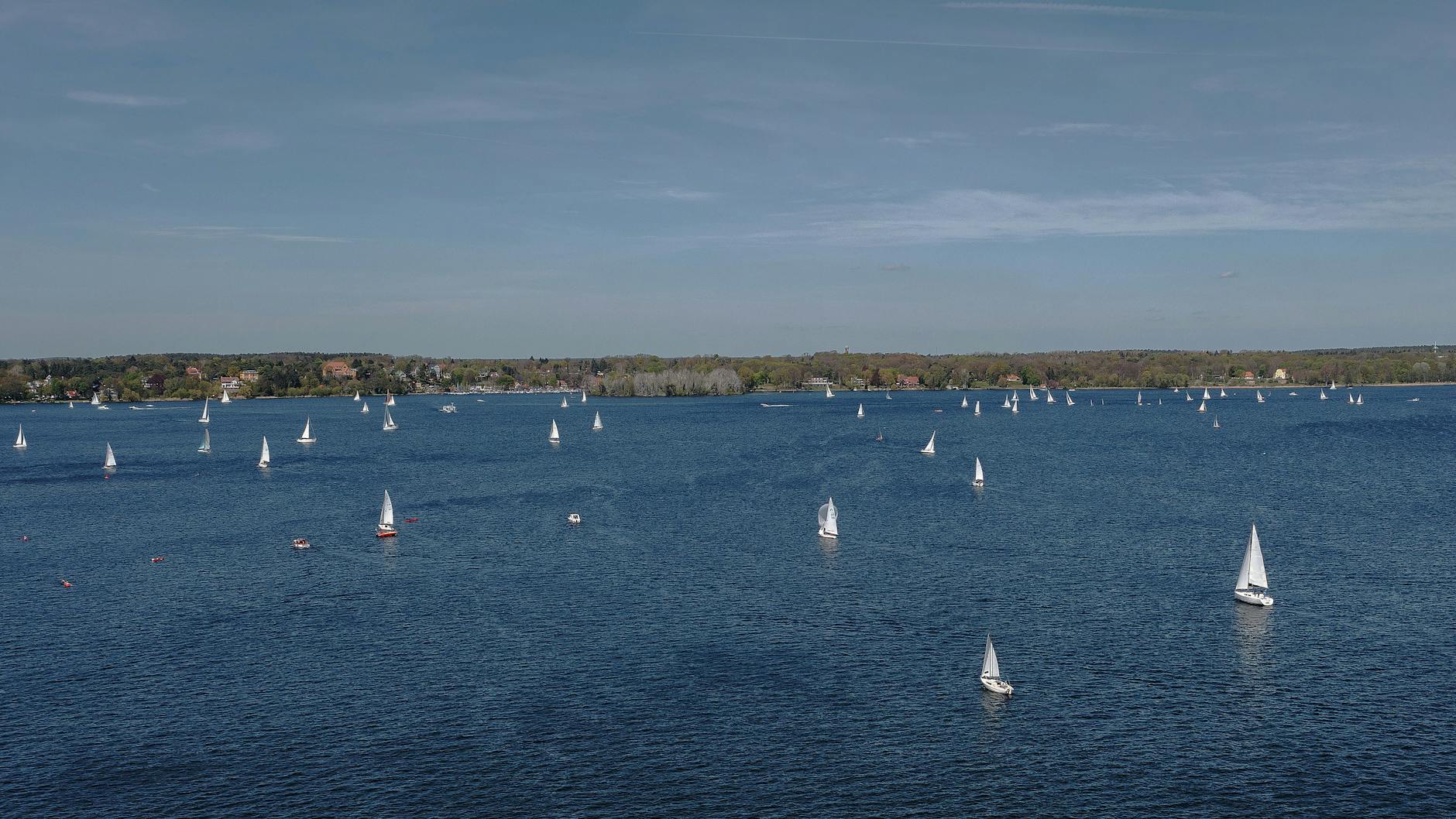Boote überall! Aktuelle Drohnenaufnahme des Berliner Wannsees.