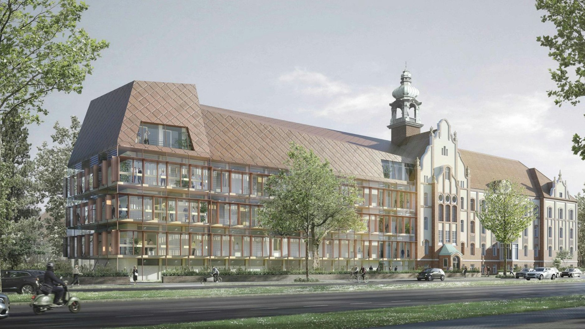 Bekam eine Anerkennung: Der Entwurf des Büros Behnisch aus Stuttgart. Zumindest drei Geschosse des Hauses aus den 1960er-Jahren sollten danach erhalten bleiben. Bei der äußeren Gestaltung orientieren sich die Stuttgarter stärker am denkmalgeschützten Nachbargebäude.&nbsp;