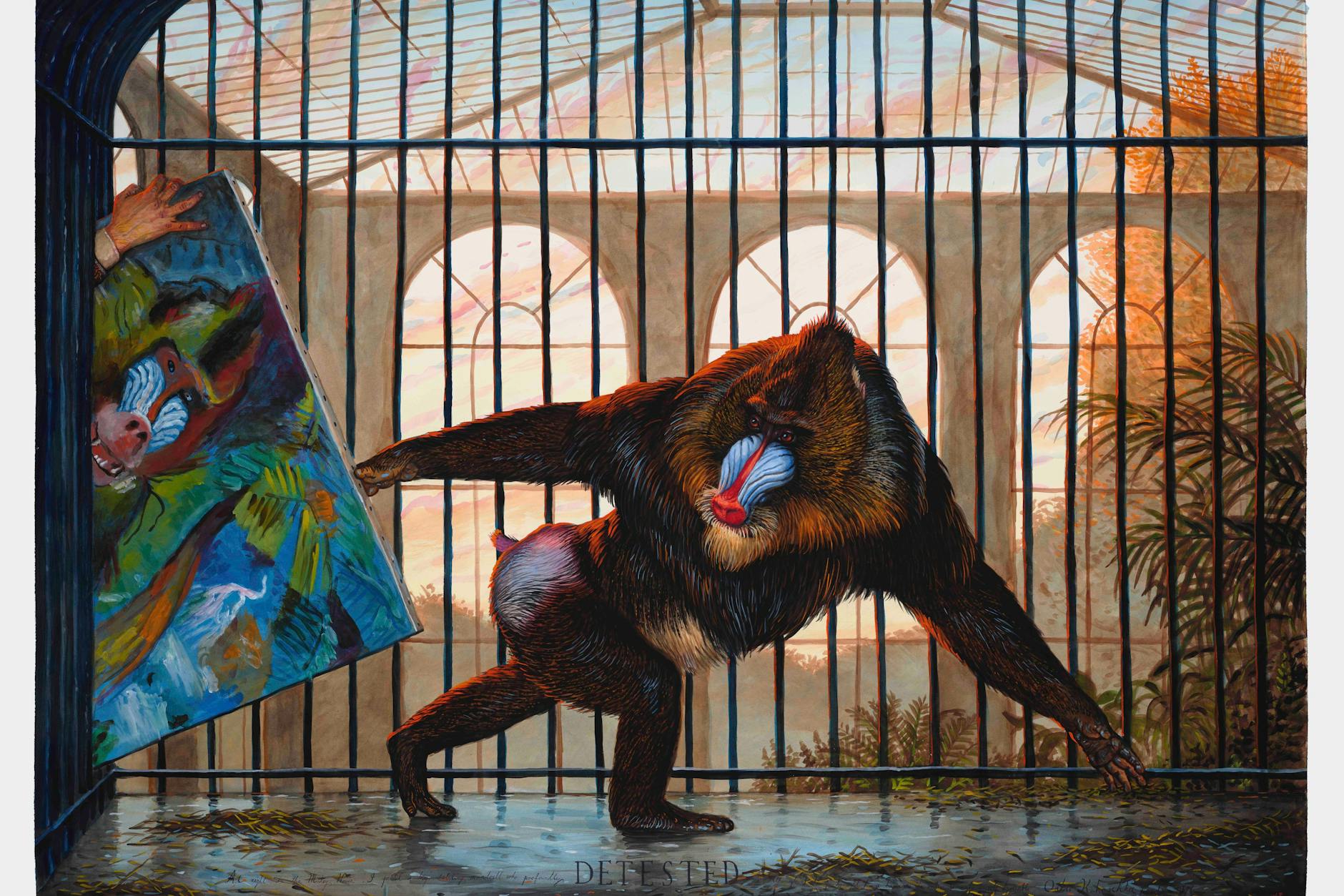 Tiermaler Walton Ford überrascht mit suggestiven Gemälden wie „Detested“, 2020 in der Galerie Max Hetzler. <br><br>