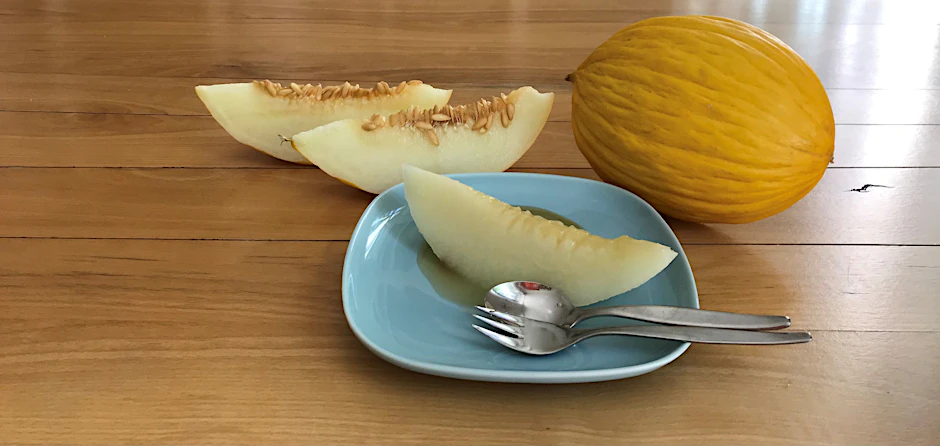 Die Zitronen-Ingwer-Sauce ergänzt die Honigmelone perfekt und macht sie zu einem köstlichen und kalorienarmen Dessert.
