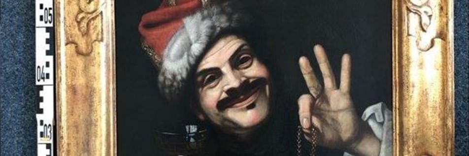 Dieses wertvolle alte Gemälde lag im Müll! Selbstportrait als Lachender aus dem Jahr 1665 des italienischen Künstlers Pietro Bellotti (1627-1700)