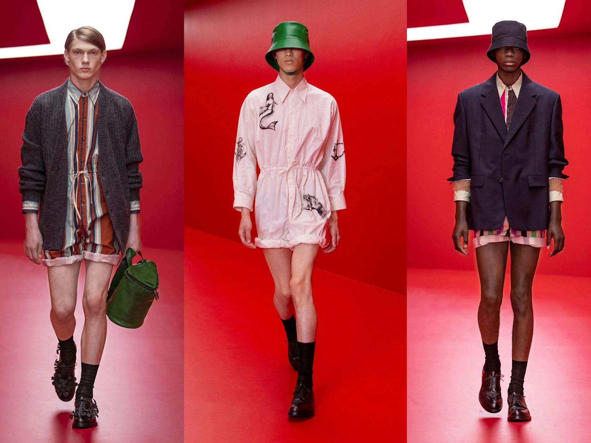 Frisch drauflos kombiniert, denn zu einem Prada-Einteiler passt einfach alles.