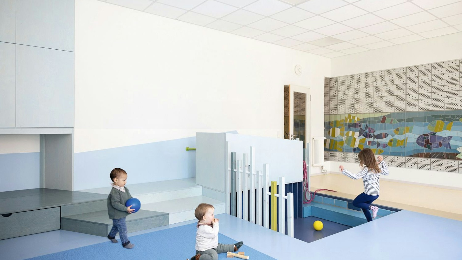 An der Malteserstraße in Marienfelde wurde ein Schwimmbad zur Kita umgebaut. 