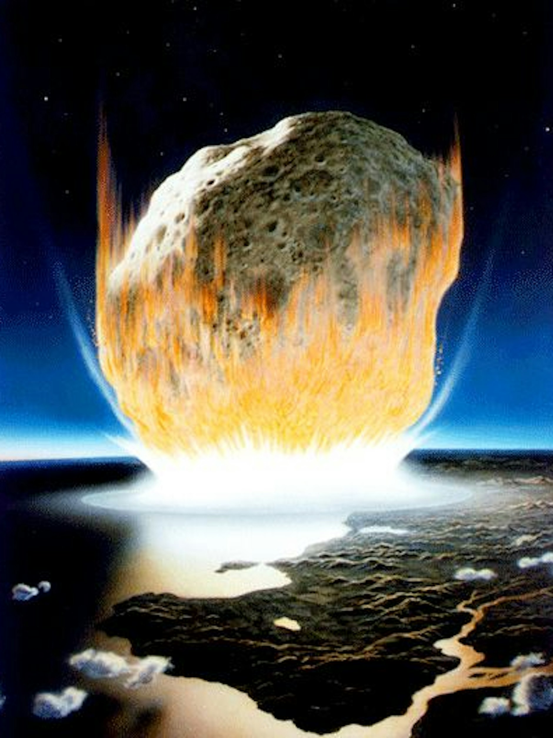 So wie in dieser künstlerischen Interpretation stellen sich viele Menschen den Aufprall von Asteroiden auf der Erde vor.