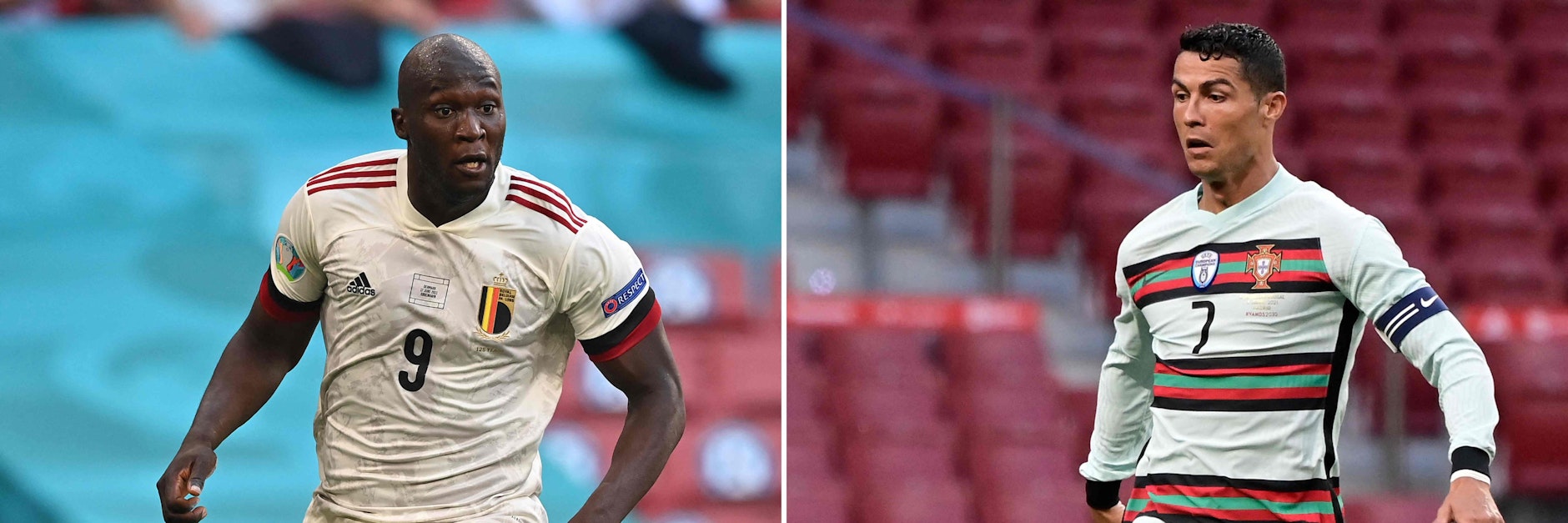 Belgiens Romelu Lukaku (l.) setzt ein Torduell mit Portugals Cristiano Ronaldo fort.