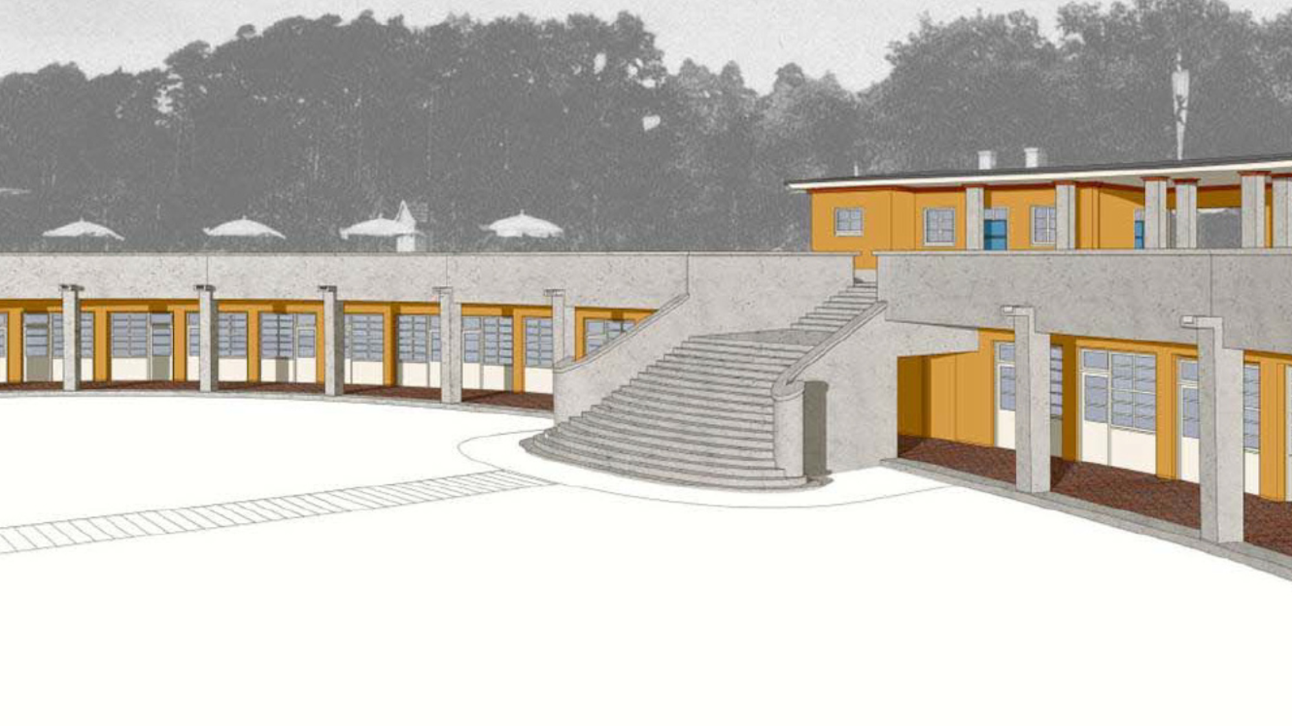 Strandbad Müggelsee: So soll das sanierte Terrassengebäude mit der Original-Treppe aussehen.