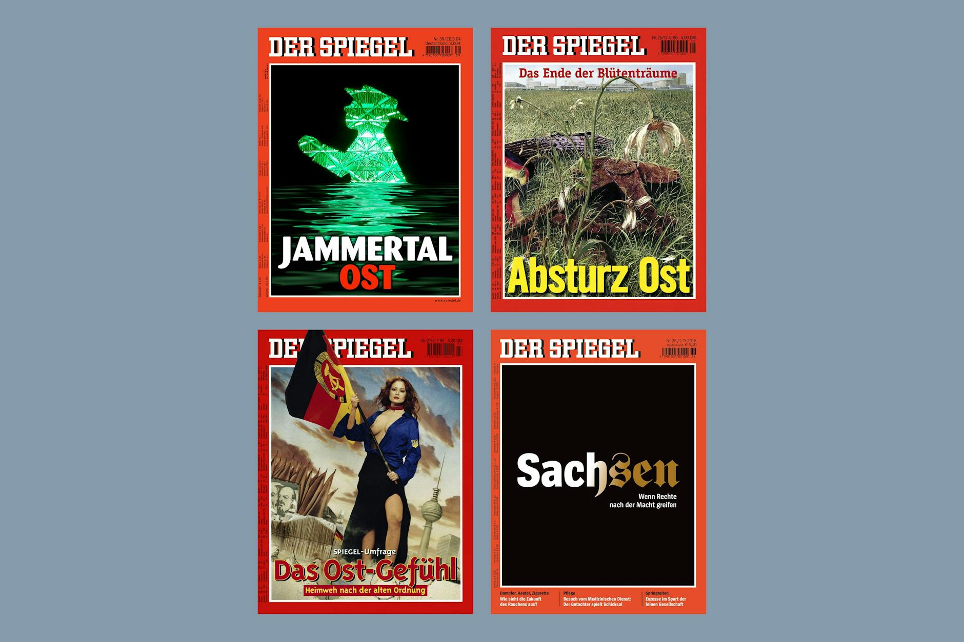 Der Spiegel schreibt positiv über den Osten. Das war nicht immer so. Eine Auswahl einiger Cover des Magazins beweist es.