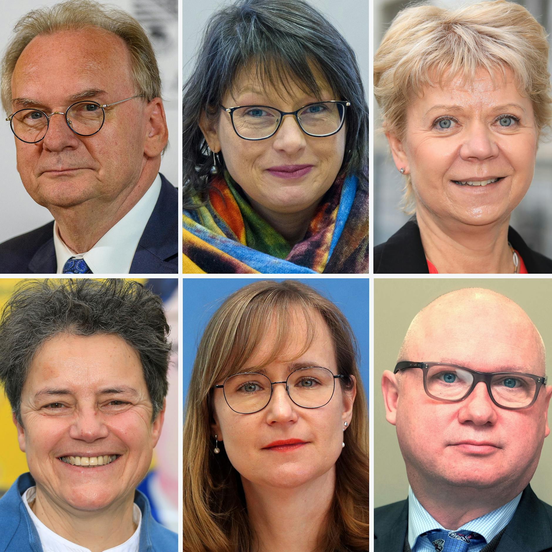 Die Spitzenkandidaten der aussichtsreichsten Parteien für die Landtagswahl in Sachsen-Anhalt: Reiner Haseloff (CDU), Katja Pähle (SPD), Cornelia Lüddemann (Grüne), Lydia Hüskens (FDP), Eva von Angern (Linke) und Oliver Kirchner (AfD). 