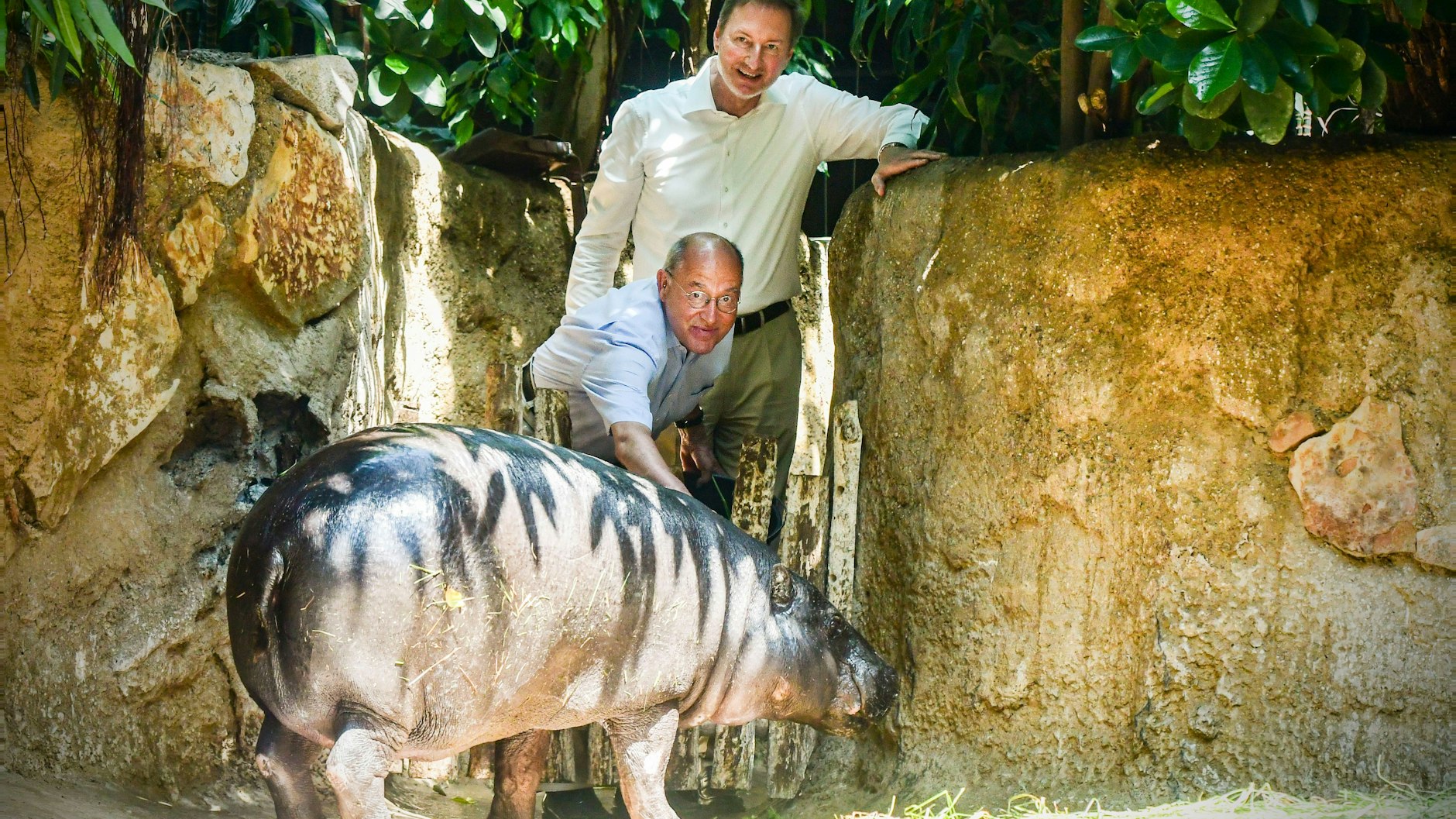 Zusammen mit Zoo-Chef Andreas Knieriem darf Gregor Gysi zu seinem Patenkind.<br>