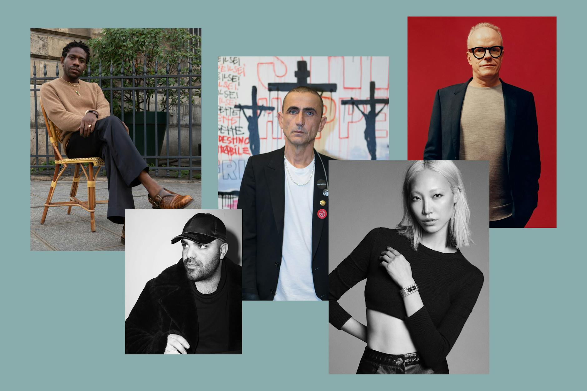 Ein Teil des Komitees, von links nach rechts: Designer Kenneth Ize, Agentur-Inhaber Mumi Haiati, Slam-Jam-Gründer Luca Benini, Model Soo Joo Park und Kurator Hans Ulrich Obrist.