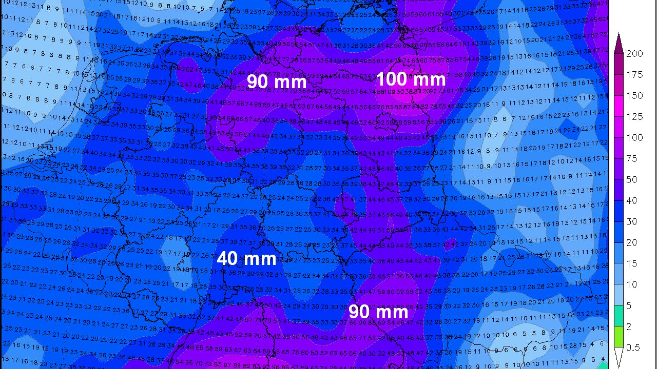 Regensummen bis nächsten Freitag (9. Juli 2021): Es geht sehr nass weiter!