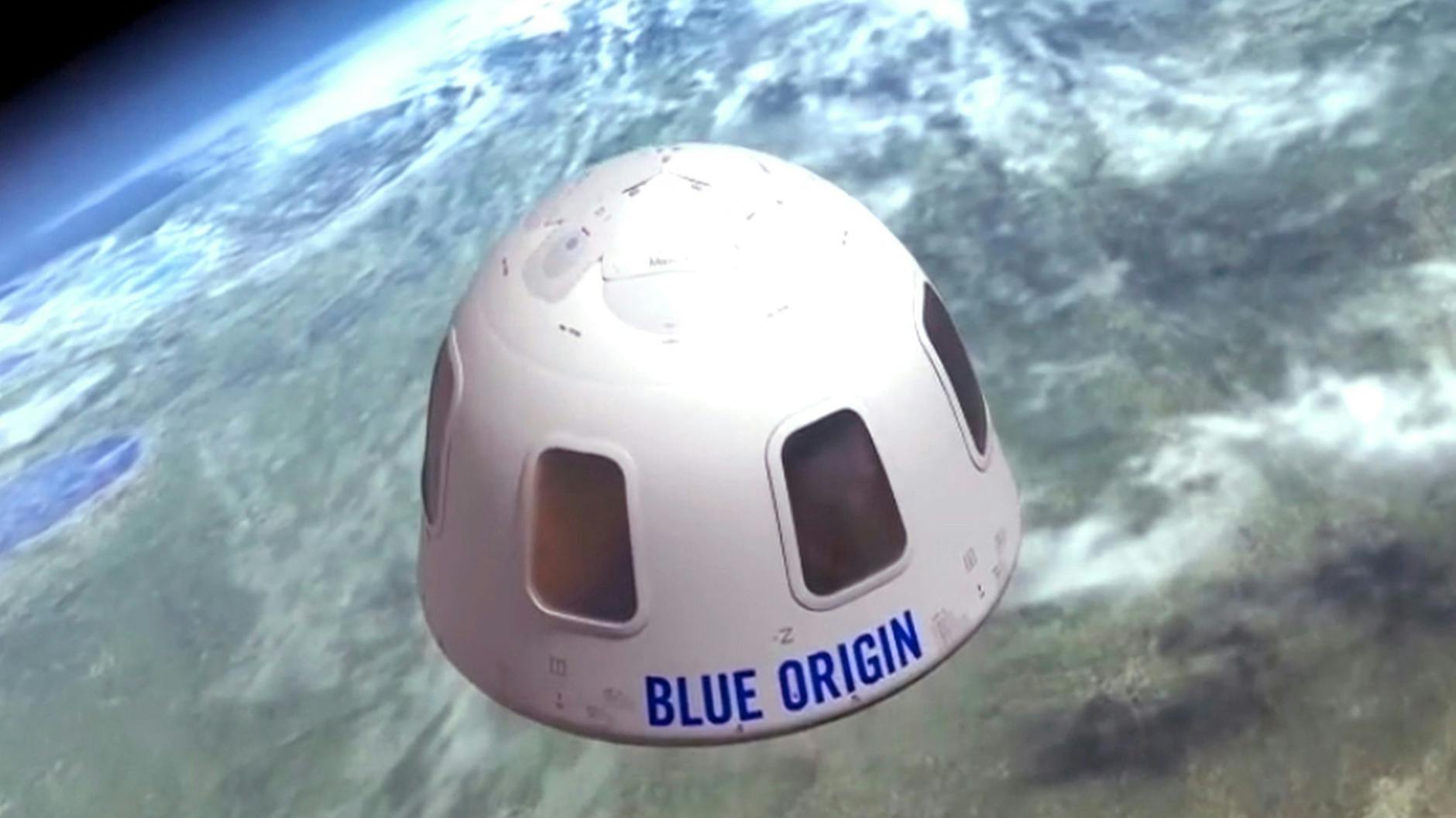 Die Kapsel von „Blue Origin“, die Touristen ins All befördert. 