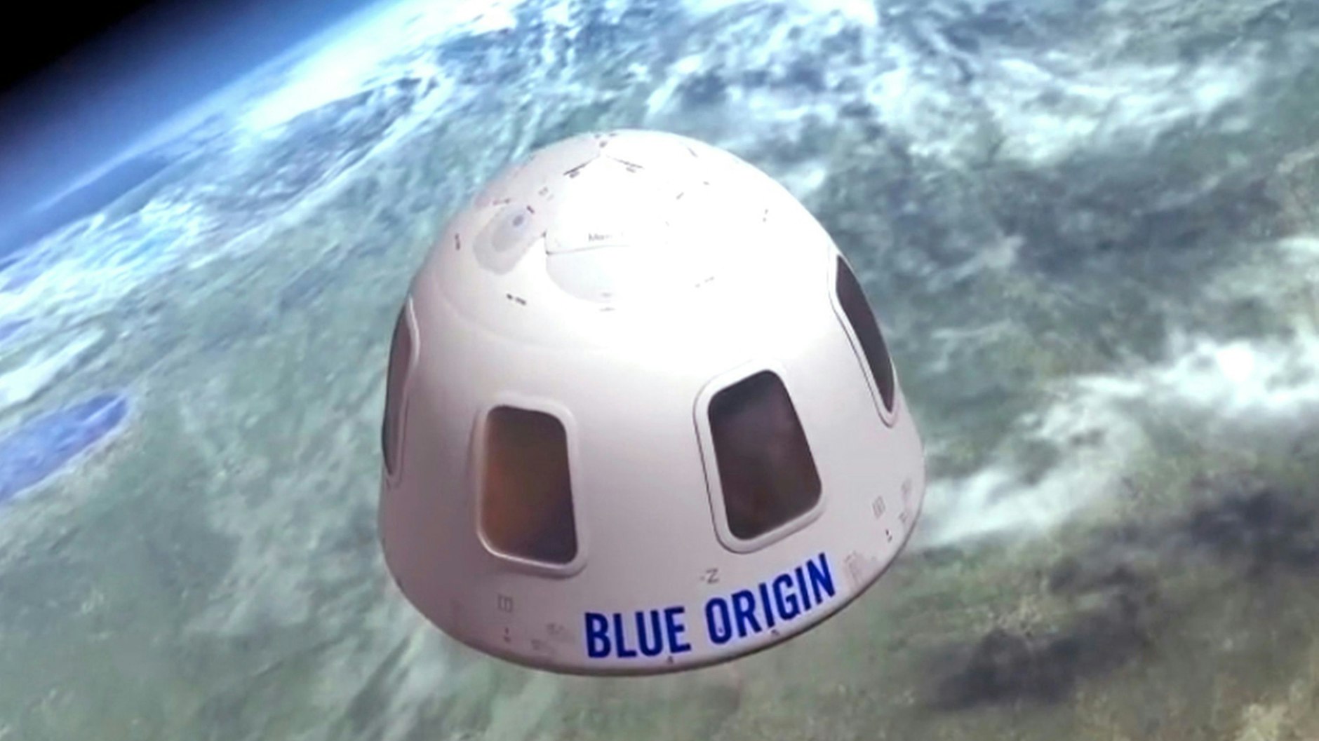 Die Kapsel von „Blue Origin“, die Touristen ins All befördert.&nbsp;