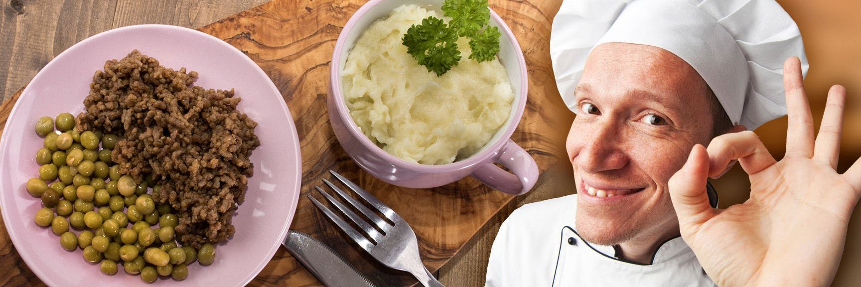 Gehacktesstippe mit Kartoffelbrei ist schnell gemacht und schmeckt lecker - dazu passen auch Erbsen.