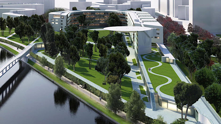 Mit Hubschrauberlandeplatz: Blick auf das Modell für die geplante Erweiterung des Bundeskanzleramts