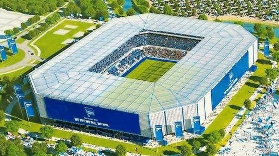 Plan BB: So hätte Herthas Stadion in Ludwigsfelde aussehen können. Der Bauplatz ist inzwischen weg.