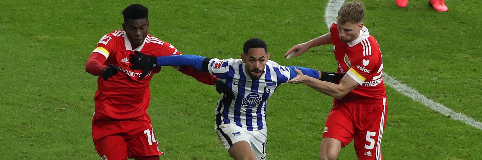 Platz da: Herthas ehemaliger Spielmacher Matheus Cunha traf im Derby gegen den 1. FC Union und schoss sich in die Herzen der Fans.&nbsp;