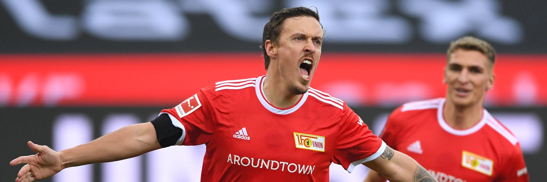 Unions Max Kruse  jubelt nach einem von seinem beiden Treffern in Mönchengladbach.&nbsp;