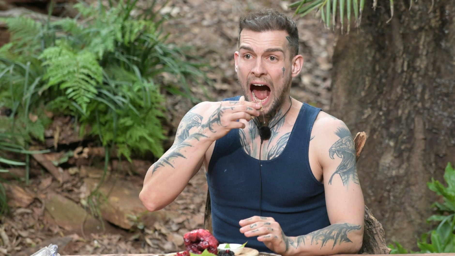 Eric Stehfest muss sich im Dschungelcamp-Finale der Essensprüfung stellen.
