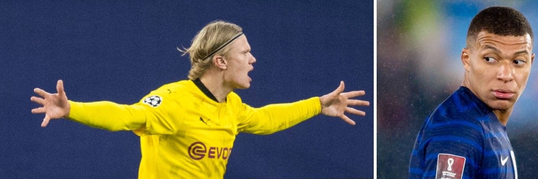 Folgt ein Superstar auf den Superstar: Dortmunds Stürmer Erling Haaland (l.) soll in Paris bei PSG auf Kylian&nbsp;Mbappé&nbsp; folgen, der bei Real Madrid auf der Liste steht.