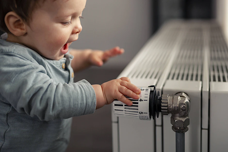 Ein Baby an der Heizung: Im vergangenen Winter waren die Heizkosten besonders hoch.&nbsp;