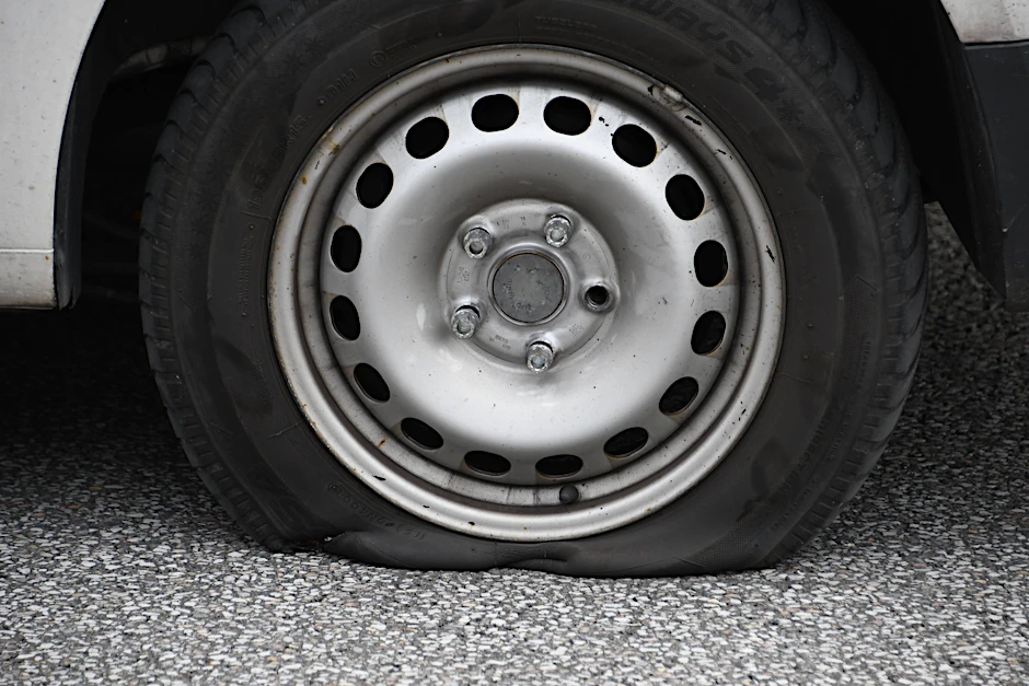 Ein platter Autoreifen (Symbolbild). Unbekannte haben in Berlin an zahlreichen SUV die Luft aus den Reifen gelassen. Die Polizei geht davon aus, dass sich die Täter für Klimaschützer halten.